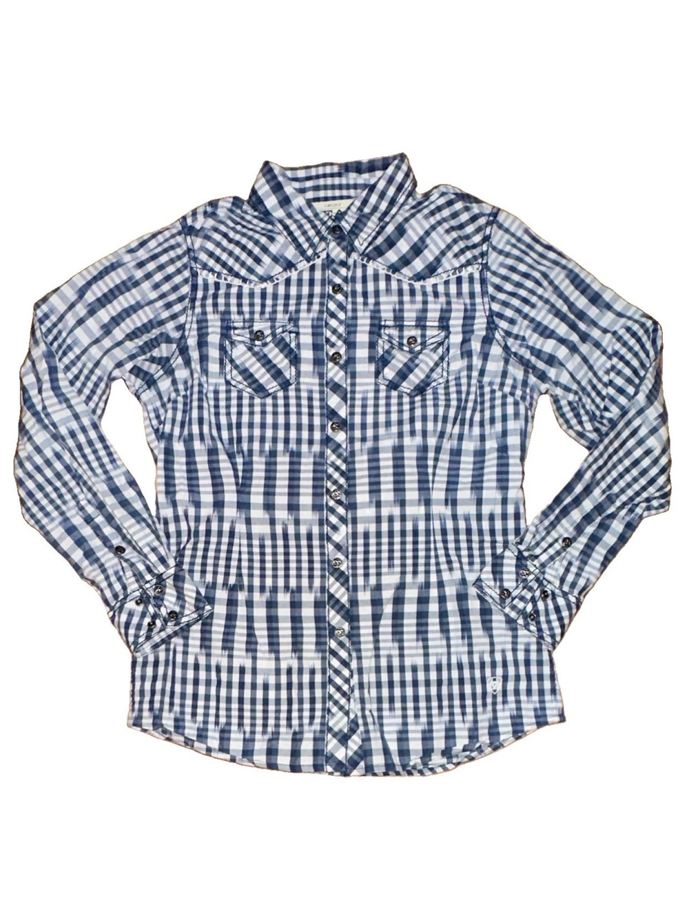 Ariat Women’s Blue White Plaid Snap Button Western Shirt Size S
